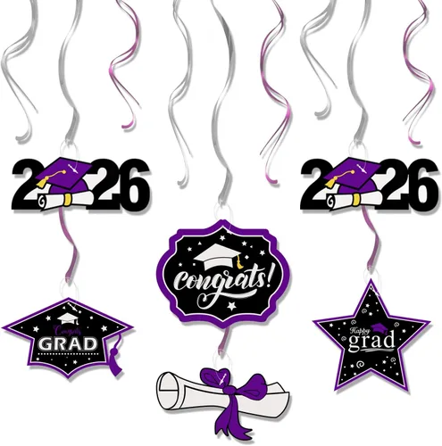Miniatura 9 de LINGTEER Congrats Grad, Class of 2026 Swirls Streamers – 12 piezas para la escuela/hogar 2026 decoración de graduación espirales de graduación – Azul