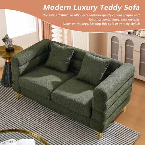 Miniatura 4 de mikibama Juego de sofá Teddy de lujo para sala de estar, muebles de decoración moderna sofá seccional, sofá de 3 plazas y loveseat con 5 almohadas