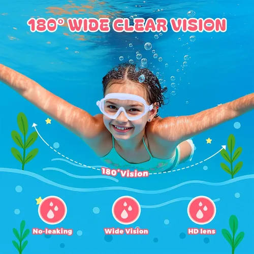 Miniatura 4 de Gafas de natación para niños de 3 a 8 años con gorro de natación, juego de gorras de natación con antivaho y anti-UV para niños y niñas pequeños