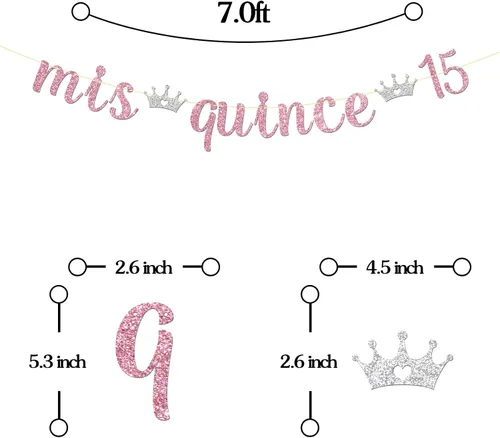 Miniatura 2 de Maicaiffe Cartel Mis Quince 15 – Decoración para fiesta de cumpleaños de 15 años para niña – Quince años – Decoración de fiesta de feliz cumpleaños