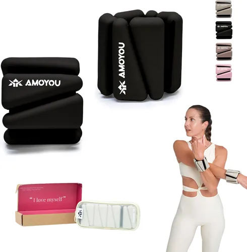 AMOYOU Pesas de muñeca y tobillo para mujer, pesas de tobillo de 2 libras (juego de 2, 1 libra cada una), pesas de brazo para mujer, pesas de Negro