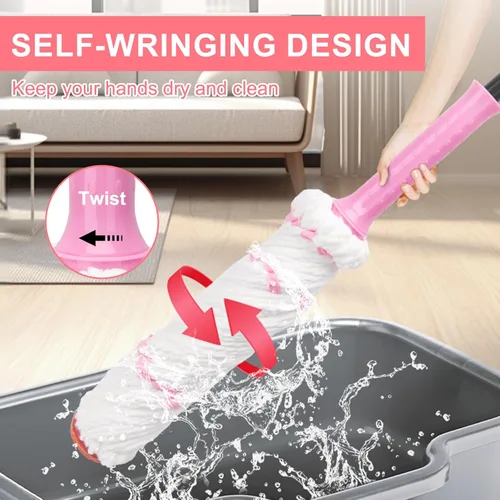 Miniatura 4 de KeFanta Trapeadores Giratorios Autoestrujables para Limpieza de Pisos, Trapeador de Microfibra para Pisos con Escurridor, Mango Largo de 57