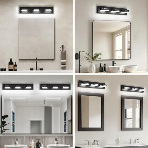 Miniatura 7 de Lámparas LED modernas para baño, 3 luces de 24 pulgadas, regulables, 5CCT, ajustables, color negro mate, para accesorios de iluminación de baño