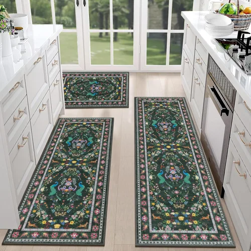 Miniatura 20 de HEBE - Juego de 3 alfombras de cocina de granja, antideslizantes, lavables, tapetes de cocina bohemios para suelo, alfombra de cocina, alfombra