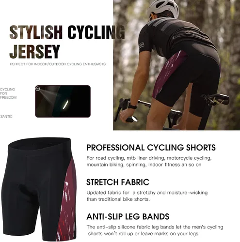 Miniatura 3 de Santic Maillot de ciclismo de manga corta para hombre ropa de bicicleta de carretera con relleno