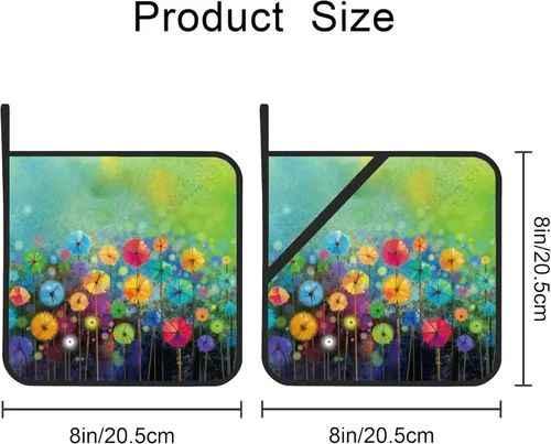 Miniatura 2 de Juego de 2 soportes para ollas de pintura de acuarela floral abstracta, resistentes al calor, para microondas, horno, horno y barbacoa