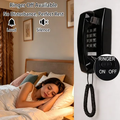 Miniatura 6 de Timbre de teléfono retro de pared para encendido/apagado, diseño clásico del teléfono 2544, teléfono vintage montado en la pared con base de metal