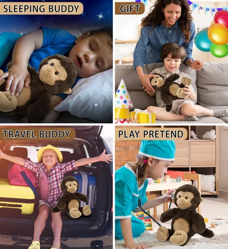 Miniatura 4 de DolliBu Peluche de mono – Animal de peluche súper suave, lindo peluche marrón de vida silvestre, adorable juguete de peluche esponjoso para niños
