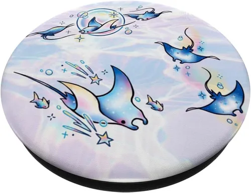 Miniatura 2 de Cute Manta Blue Ray Purple Waves Ocean Stingray Fish PopSockets PopGrip intercambiable