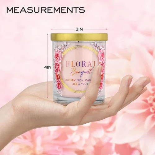 Miniatura 4 de Rose Candle – Velas perfumadas de lujo – Aroma de ramo floral relajante – 10% esencia de rosa para un aroma duradero – Vela de soja 100% con mecha