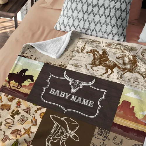 Miniatura 7 de Manta de bebé del Oeste, mantas de bebé personalizadas para niños, manta de vaquero para niños y niñas, manta de felpa personalizada con nombre