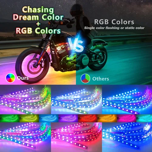 Miniatura 3 de 8 piezas de kit de luces LED para motocicleta Chasing Dreamcolor con/APP/control remoto RF, señal de giro y freno, tira de luces LED subterráneas