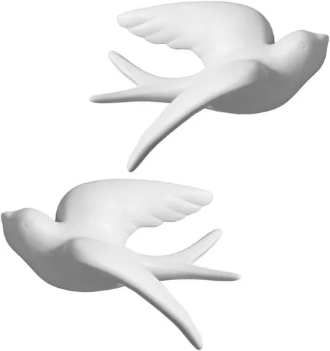 Dorlotou Par de gorriones de cerámica, golondrinas, pájaros, paloma, blanco, decoración para colgar en la pared, para baño, sala de estar, jardín,