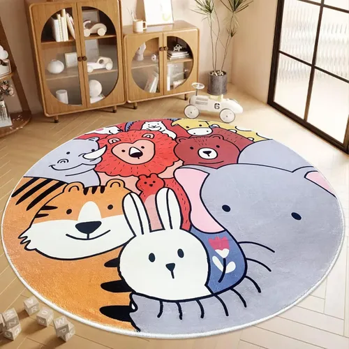 Miniatura 7 de ABREEZE Alfombras redondas para niños de 2.6 pies, de lana sintética, antideslizantes, alfombra para gatear, colorida, educativa y divertida