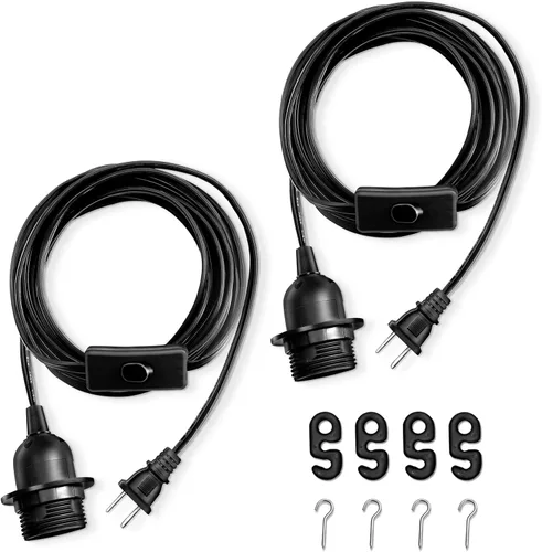 Miniatura 7 de Cable de Luz Colgante – Bombilla Colgante de 10 Pies con Cable de Enchufe – Paquete de 2 Cables de Lámpara Casquillo de Luz E26 con Cable