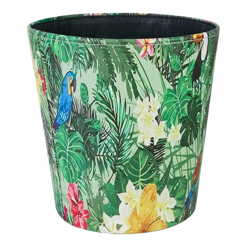 DreamsEden Papelera decorativa – Cesta de papel vintage para baño, dormitorio, oficina (plantas tropicales)