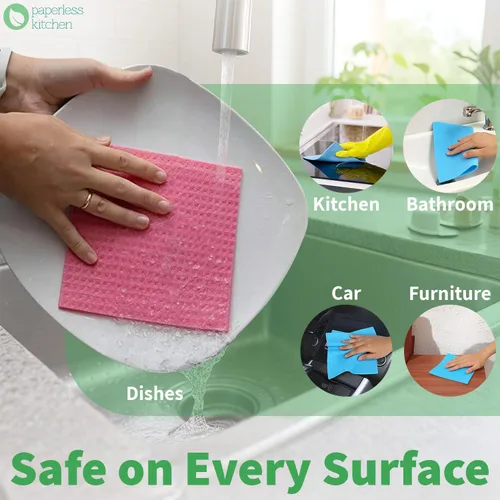 Miniatura 8 de Paños de cocina suecos reutilizables (paquete de 12) – Paños de limpieza de cocina ultra absorbentes y ecológicos – Mejor alternativa a toallas
