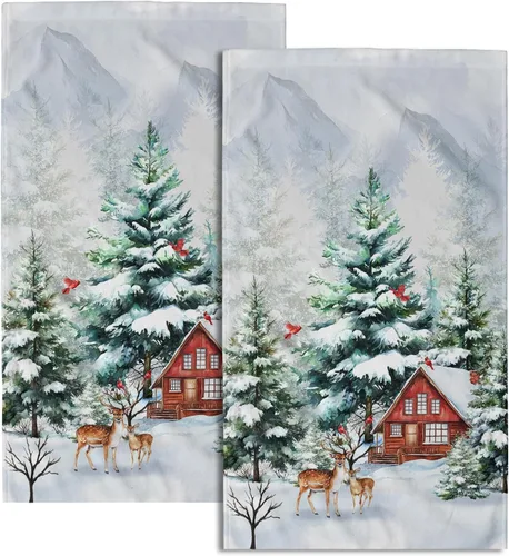 Miniatura 33 de Giwawa Juego de 2 toallas de mano vintage con diseño de oso y ciervo, diseño de alce y árbol, toalla de cara súper suave para baño, cocina, hombre