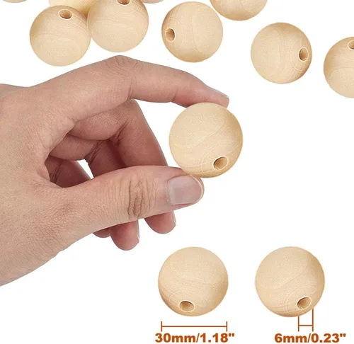 Miniatura 30 de 100 cuentas de madera natural de 0.984 in, cuentas espaciadoras de madera sin terminar de 1 pulgada, bolas redondas para hacer manualidades