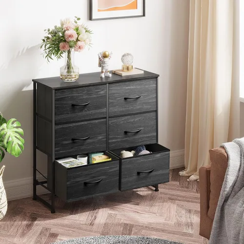 Miniatura 4 de WLIVE Cómoda negra para dormitorio, cómoda de 6 cajones, torre de almacenamiento con cubos de tela, cómoda para armario, sala de estar, pasillo
