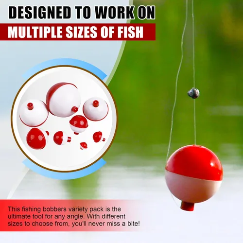 Miniatura 7 de Bobbers de pesca duros ABS Bobbers flotadores de pesca a presión con botón de presión para boya redonda para peces de panfish crappie Walleyes rojo