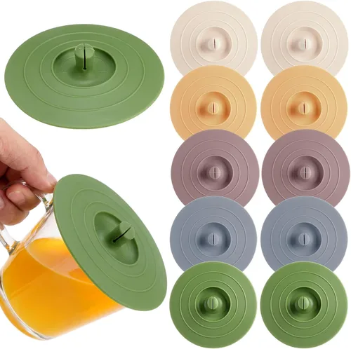 Miniatura 9 de Boao 10 fundas de silicona para tazas para bebidas, tapas de silicona antipolvo de 4 pulgadas con soporte para cuchara para taza de café, té, tapas