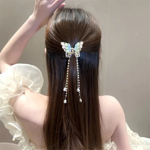 Miniatura 6 de 3 Piezas de Pinzas de Mariposa para el Cabello, Pinzas de Cabellera con Borla de Mariposa, Pinzas de Mariposa con Pedrería de Metal, Pinzas