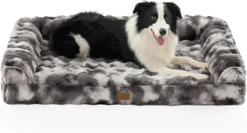 Miniatura 18 de COZY KISS Cama ortopédica de piel sintética de conejo para perro, cama grande para perro, sofá de espuma de apoyo para mascotas con funda de forro
