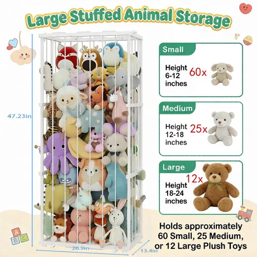 Miniatura 2 de Almacenamiento de animales de peluche de metal, soporte grande para animales de peluche con cordón elástico, almacenamiento de zoológico de animales