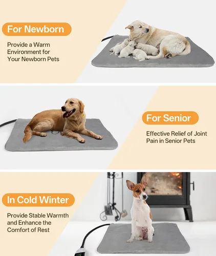 Miniatura 7 de Almohadilla térmica para mascotas para gatos y perros pequeños con 12 temperaturas ajustables, impermeable y resistente a las mordidas, almohadilla