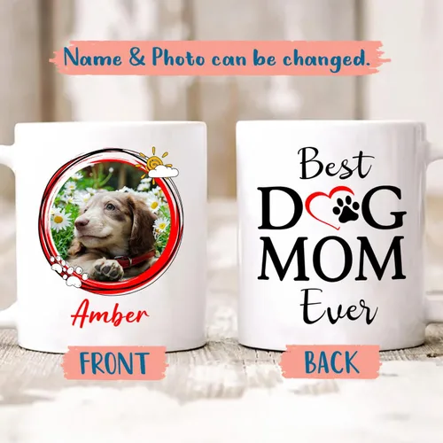 Miniatura 2 de Taza de café con nombre personalizado "Best Dog Mom Ever", regalo para mamá, mamá, madre, amante de los perros, taza de cerámica blanca Taza blanca