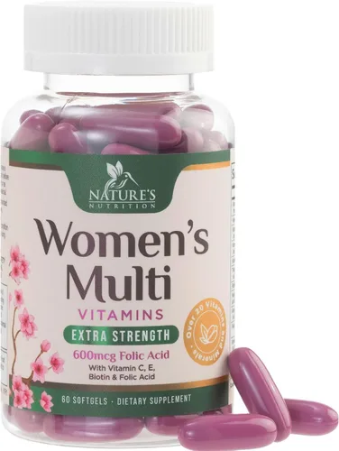 Multivitamínico para mujer – Multivitaminas diarias completas para mujer con calcio, ácido fólico, vitamina A, C, D, E y vitaminas B, zinc y hierro,