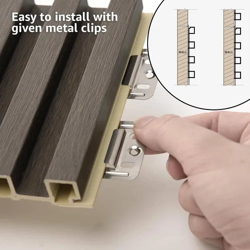 Miniatura 5 de POHARE WPC - Paneles de pared de listones, 8 unidades de 95 x 6 pulgadas, listones decorativos de madera acústica para pared y techos, paneles