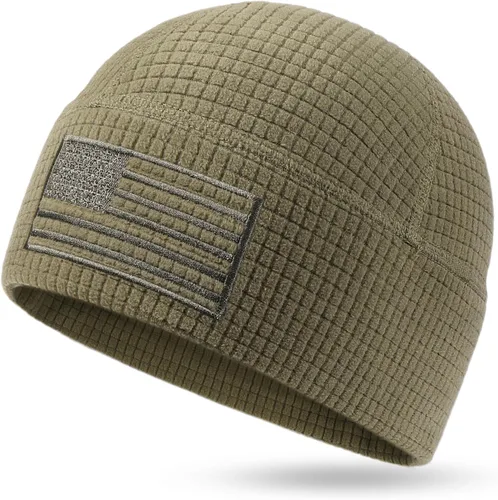 OUTDOOR SHAPING Gorro de forro polar con bordado de bandera americana en cuadrícula, táctico, militar, gorra de cráneo del ejército