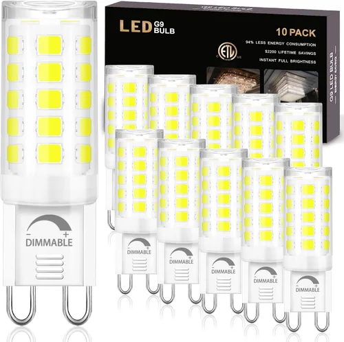 winshine Paquete de 10 bombillas LED G9 regulables de 6000 K luz diurna 4W, 40 vatios G9 equivalente a halógeno G9 base de dos pines, lámpara de