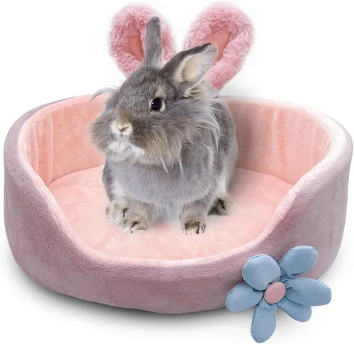 Miniatura 10 de Cama de conejo, suave y lavable con acogedora alfombrilla extraíble, taza de peluche para conejillos de indias, chinchilla, erizo, hurón (azul)