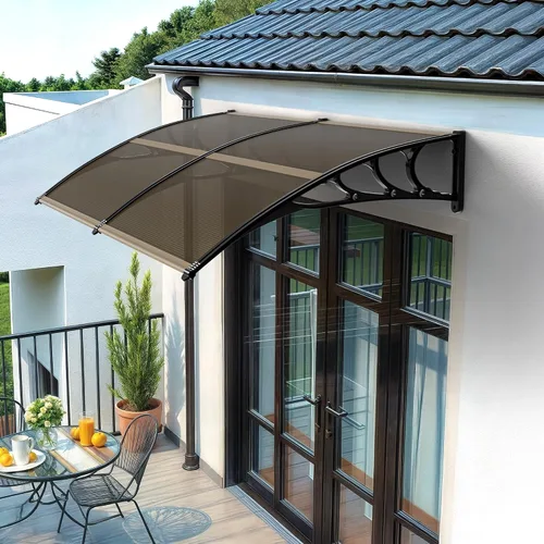 Miniatura 2 de Toldo para ventana de 40 x 80 pulgadas, cubierta de policarbonato para puerta delantera al aire libre, patio (marrón, 1 unidad)