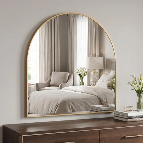 Miniatura 12 de BEAUTYPEAK Espejo de baño de arco de 20 x 30 pulgadas, espejo de pared con marco de metal para dormitorio, entrada, sala de estar, plateado Plata
