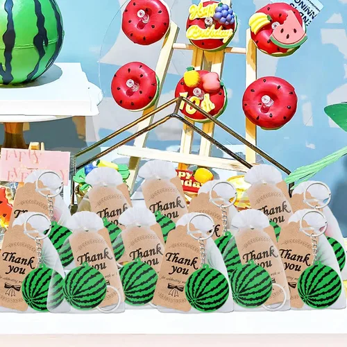 Miniatura 5 de El paquete de 60 llaveros de fiesta de sandía incluye 20 llaveros, 20 etiquetas de agradecimiento y 20 bolsas de regalos para baby shower, regalo