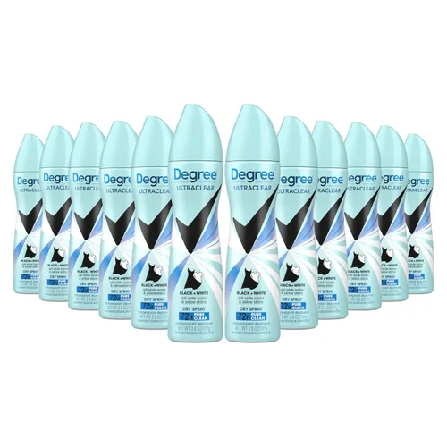 Degree UltraClear - Desodorante antitranspirante negro y blanco en espray seco antimarcas blancas y manchas amarillas, antitranspirante puro y