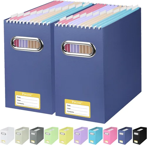 Miniatura 48 de BALEINE Caja organizadora de archivos, organizador de carpetas de archivos de cartón con asa para tamaño carta, caja de archivos colgante plegable