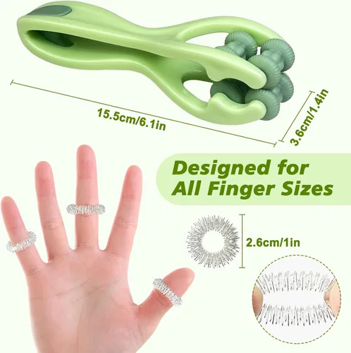 Miniatura 3 de eyxformula Juego de 6 masajeadores de dedos, herramienta de masaje manual de rodillo de dedo y anillos de acupresión para artritis, dedo gatillo