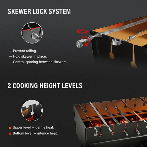 Miniatura 6 de MHH Parrilla de carbón para 8 pinchos - Barbacoa portátil de 43 cm × 30 cm × 43 cm Parrilla de camping para pinchos - Mangal de metal plegable