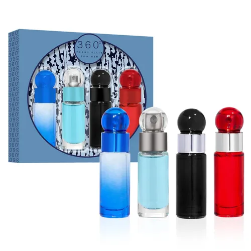 Perry Ellis Juego de Mini Colonia 360° de 4 Piezas para Hombres - Juego de Muestras de Regalo de Colonia, Tamaño de Viaje - 360° Hombres, Rojo, Very