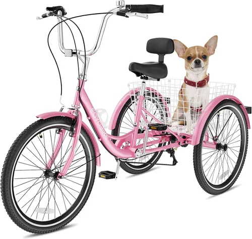 Miniatura 14 de NAIZEA Adult Tricycle, 7 Speed Three Wheel Cruiser Bike, 20/24/26 inch Adult Trikes 3 Wheel Bikes with Large Basket for Seniors, Adults, Women, Men