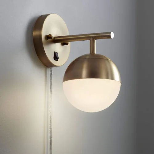 Miniatura 3 de 360 Lighting Luna - Lámpara de pared moderna de mediados de siglo para interiores, lámpara enchufable de latón antiguo, pantalla de globo de vidrio