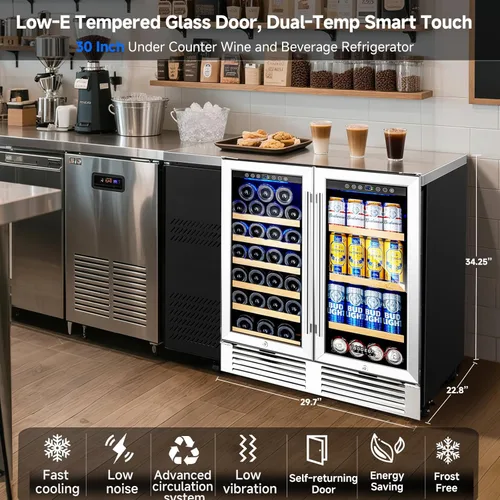 Miniatura 5 de BODEGA COOLER - Enfriador de bar trasero con 2 puertas de vidrio, refrigerador de bebidas debajo del mostrador de 76 cm, refrigerador comercial