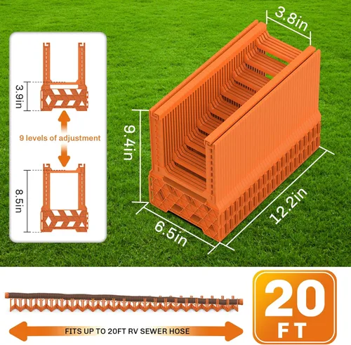 Miniatura 5 de WELLUCK Soporte de manguera de alcantarillado para RV de 20 pies, soporte de alcantarillado de RV naranja brillante con diseño de altura ajustable