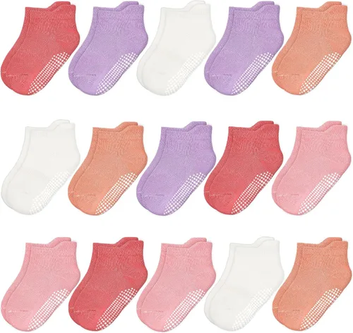 Miniatura 12 de HYCLES 15 pares de calcetines para niños pequeños, calcetines de agarre para niños de 6-12 meses 1-7 años, calcetines de tobillo antideslizantes