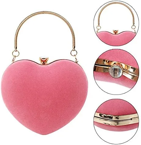 Miniatura 6 de Goclothod Bolso de mano en forma de corazón para mujer, bolso de hombro de terciopelo, bolsos de noche